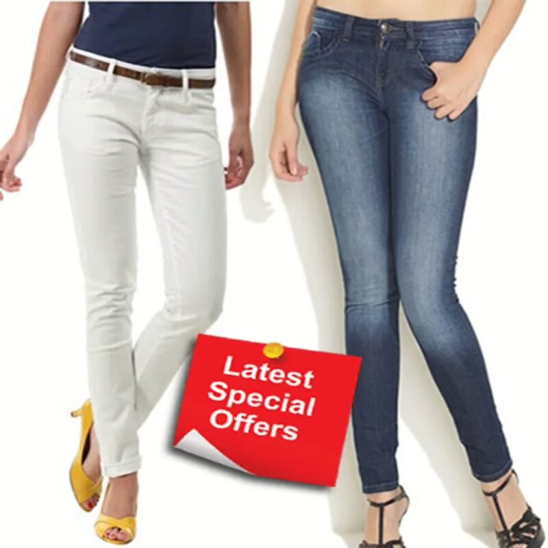 Benetton Special Offer Skinny Blue Denim Jeans Combo Regular White Trouser