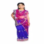 Bhartiya Paridhan -Net Pre Stitched Embroidered Laced Blue Rani Saree(2-11 Years)