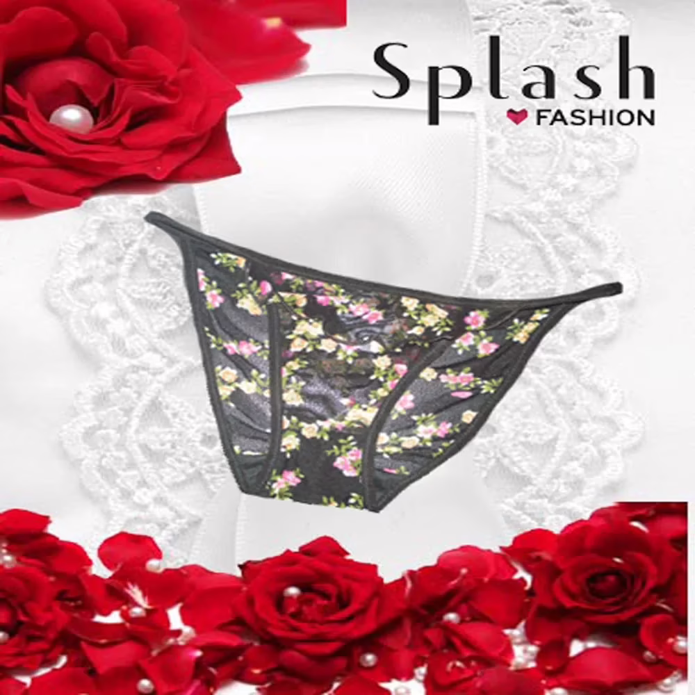 Black Floral Print Sheer Bikini Brief