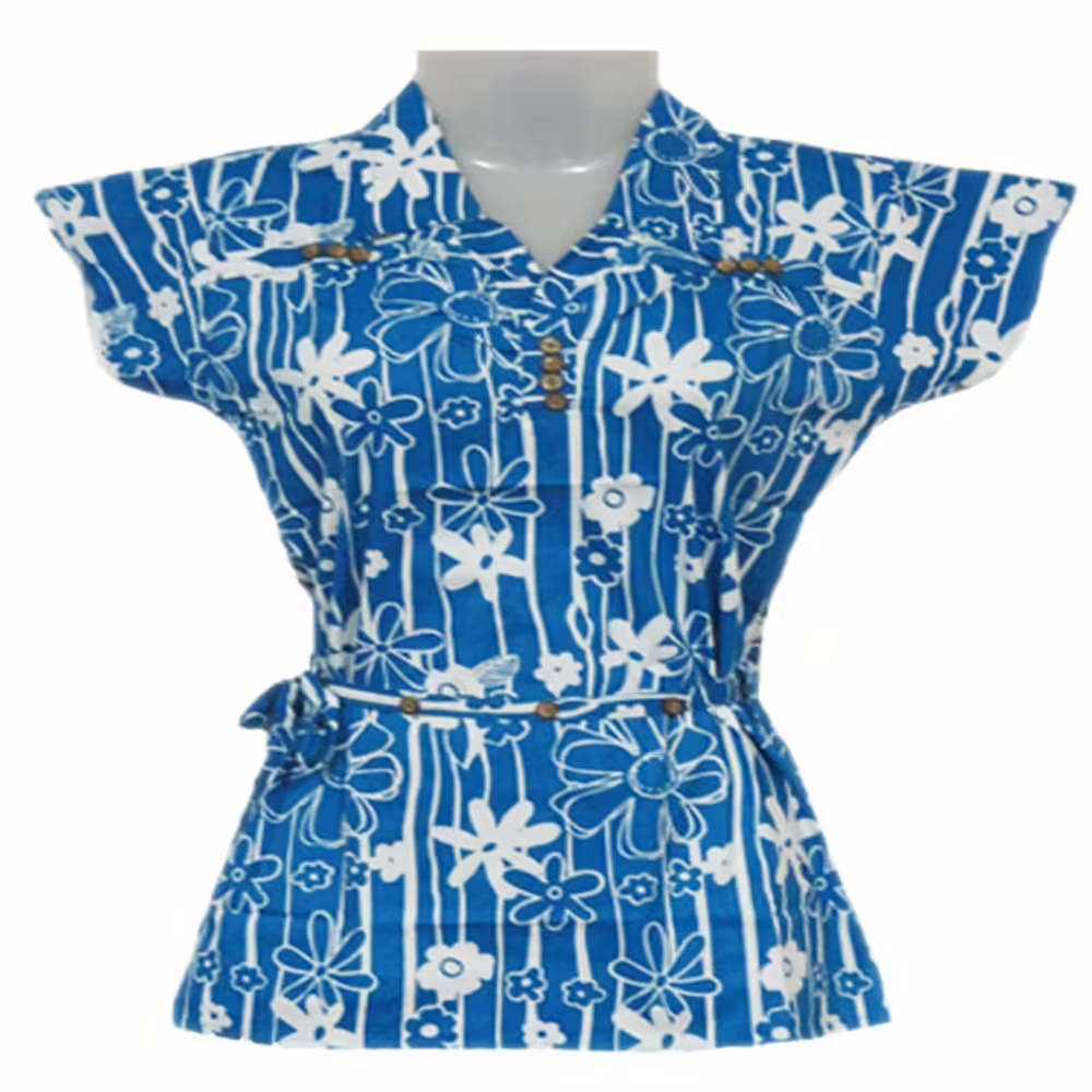 Blue Flower Print Top With Waist Belt - Image 2