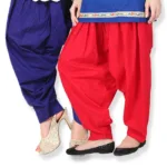 Blue & Red Cotton Patiala Salwar