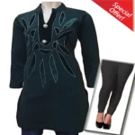 Bottle Green Velvet Applique Woolen Kurti with Warm Legging Special Offer