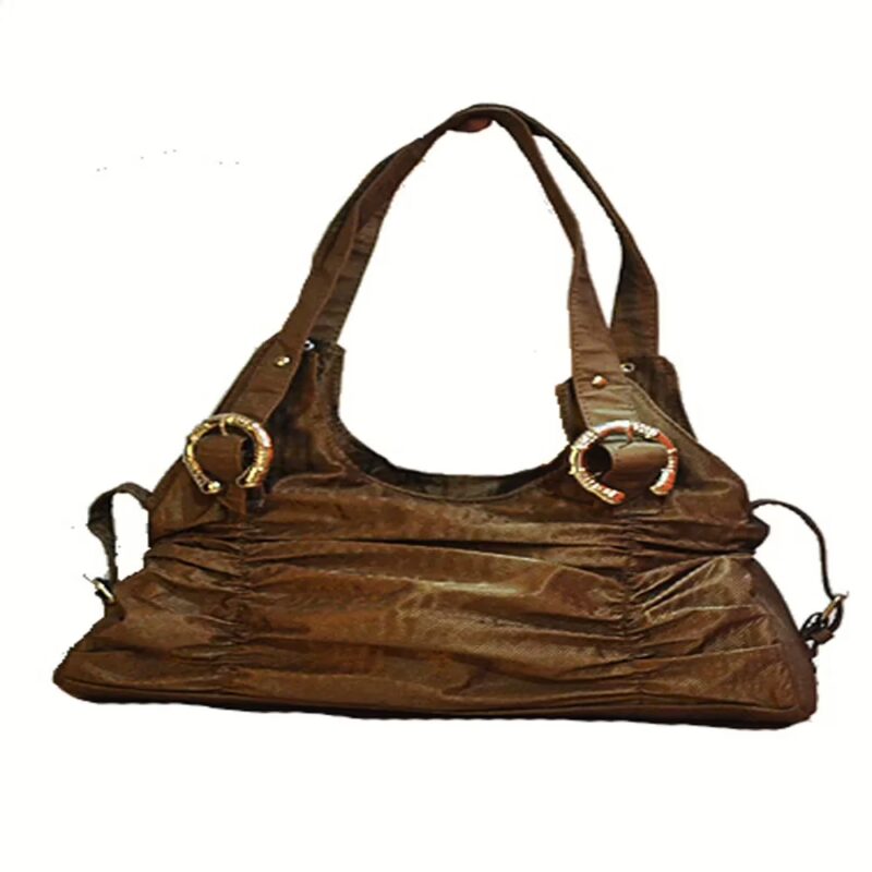 Chain Accented Brown Hobo Handbag
