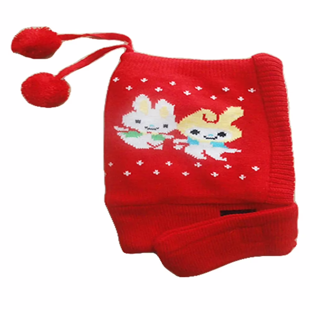 Charming Cartoon Printed Red Woolen Baby Cap - Image 2