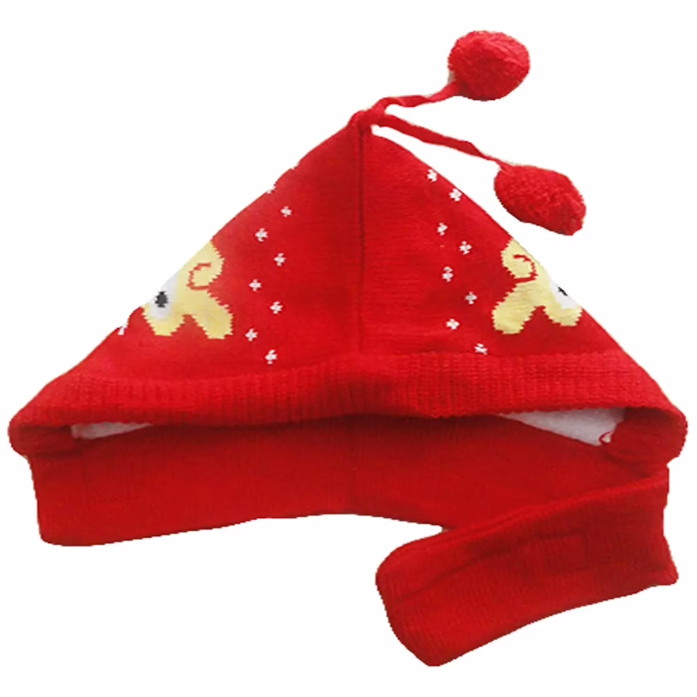 Charming Cartoon Printed Red Woolen Baby Cap