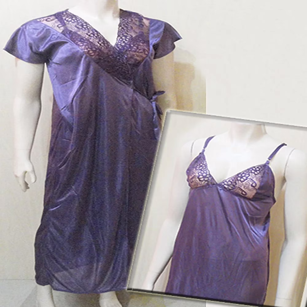 Cheeky Dark Purple 2 Piece Lacy Long Nighty Robe Set