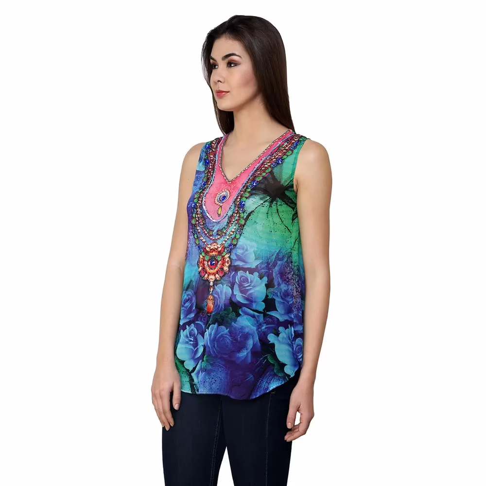 Chiktones Viscose Georgette Printed Hand Beaded Top - Image 3