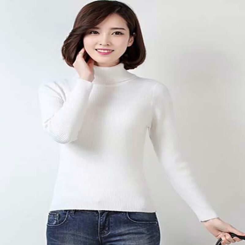 Classic White Autumn Winter High Necked Skiwi Sweater