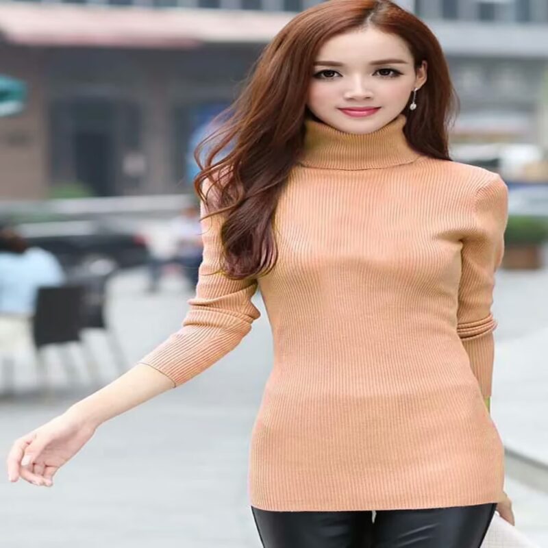 Classy Peach Autumn High Necked Skiwi Sweater