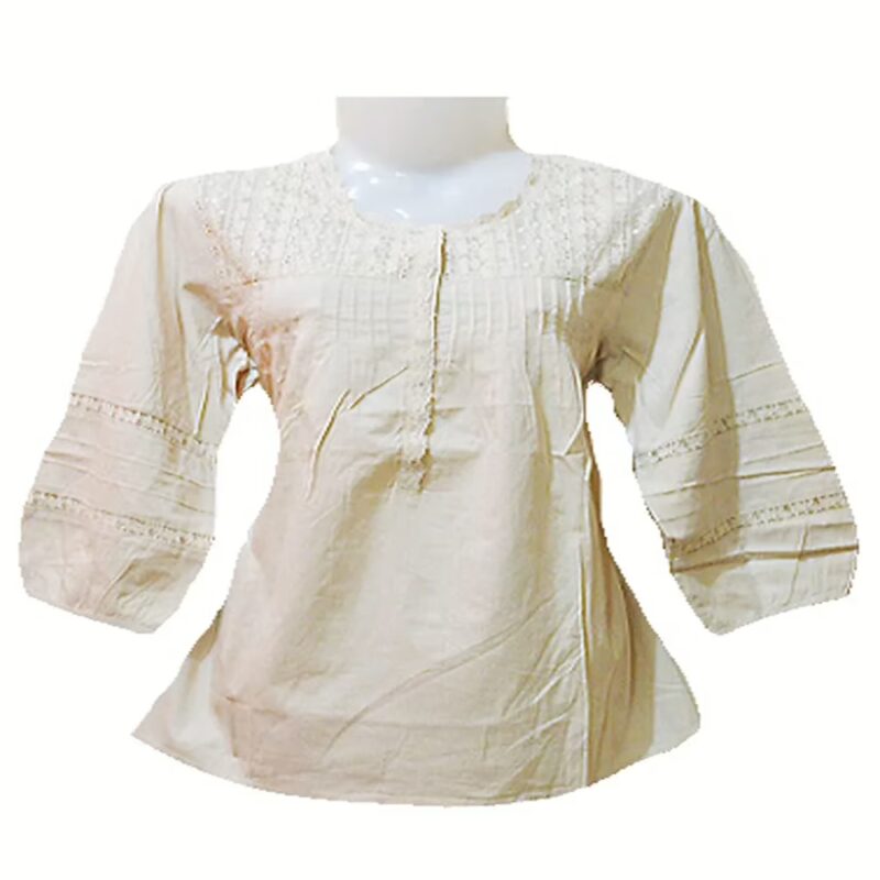 Colcci Full Sleeves Lace Panel Pleated Off  White Top-Size L