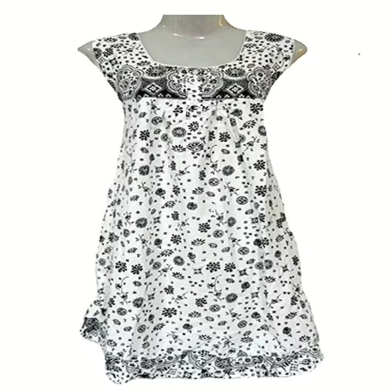 Lightweight Knee Length White-Black Cotton Nightgown