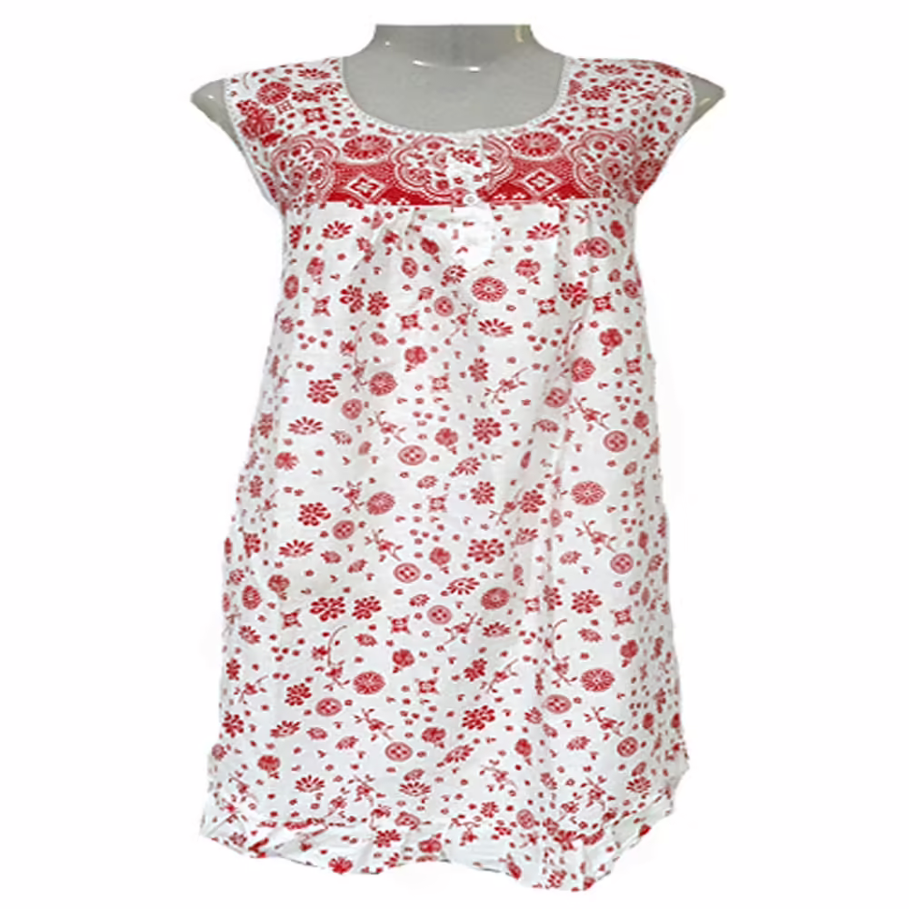 Lightweight Knee Length White Red Cotton Nightgown