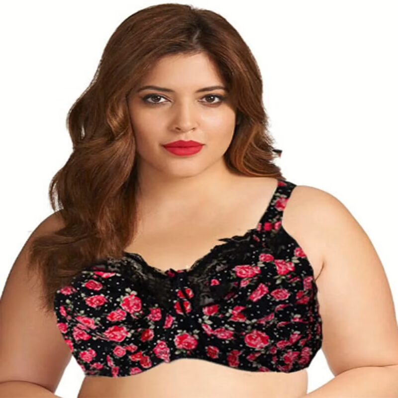 Cool Black Floral Print Wired Bra  Size XXL,XXXL
