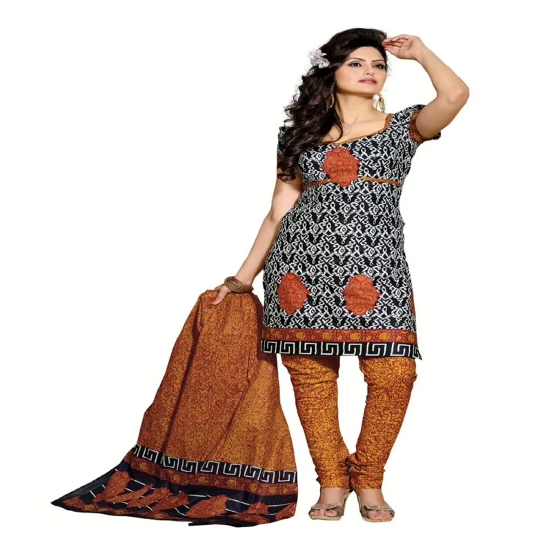 Cotton Bazaar Black & Mustard Pure Cotton Un-Stitched Salwar Suit