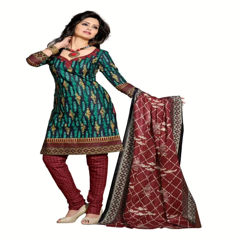 Cotton Bazaar Blue & Light Brown Pure Cotton Un-Stitched Salwar Suit