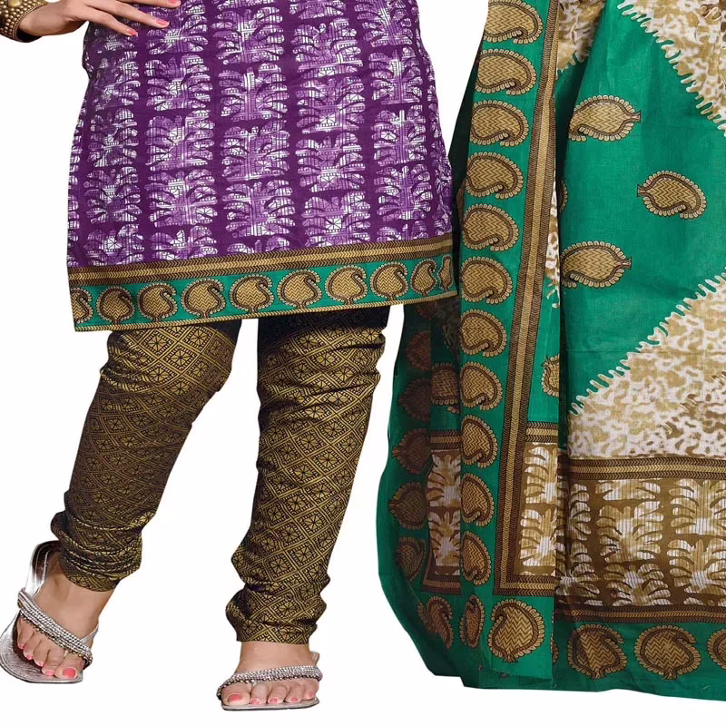 Cotton Bazaar Purple & Yellow Pure Cotton Un-Stitched Salwar Suit - Image 3