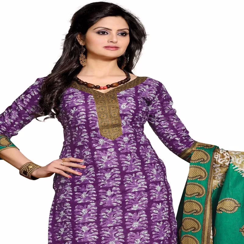 Cotton Bazaar Purple & Yellow Pure Cotton Un-Stitched Salwar Suit - Image 2