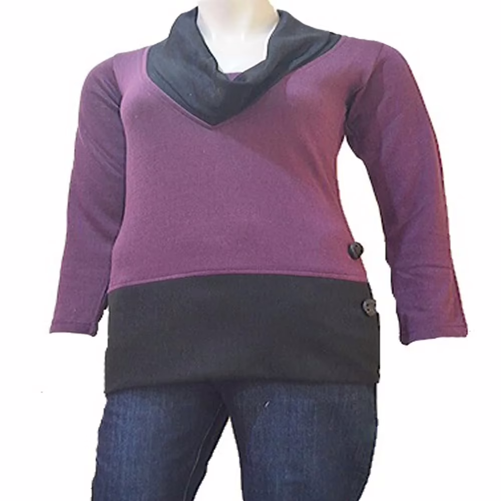 Cowl Neck Black Purple Full Sleeves Woolen Long Top