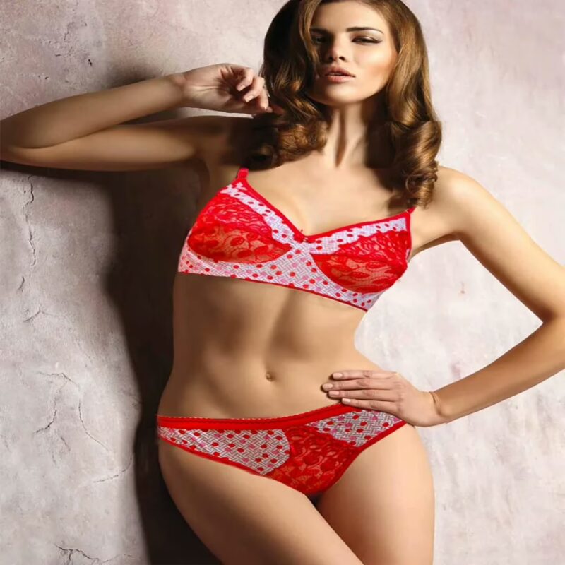 Crazy Coral Reddish Net Work Hosiery Lingerie Set