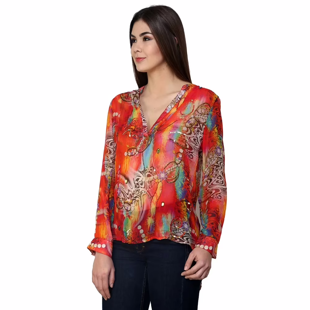 Chiktones Viscose Georgette Printed Top With Hanbeaded - Image 3