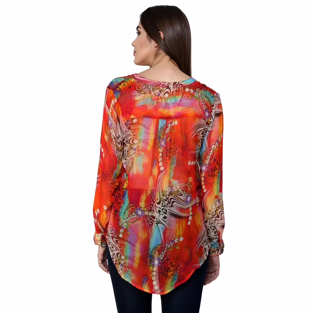 Chiktones Viscose Georgette Printed Top With Hanbeaded - Image 2