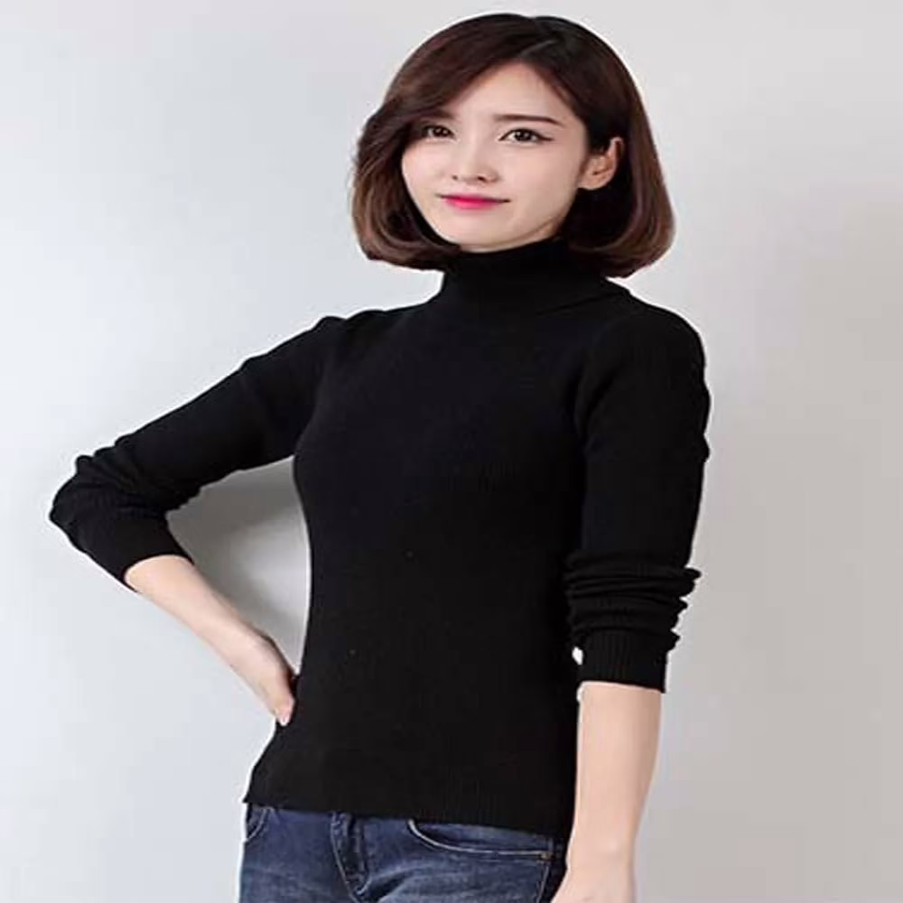 Dark Black Autumn Winter High Necked Skiwi Sweater