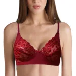 Dark Red Assorted Flower Embroidered Cups Adjustable Straps Bra