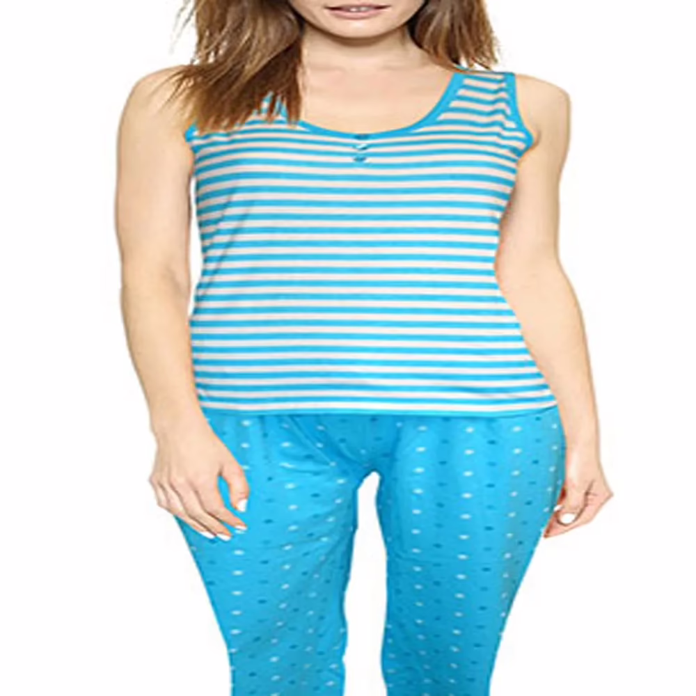 Dunnessleep White & Blue Sleeveless Nightwear Set