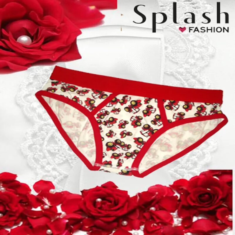 Elastic Waistband Cotton White Printed Panties