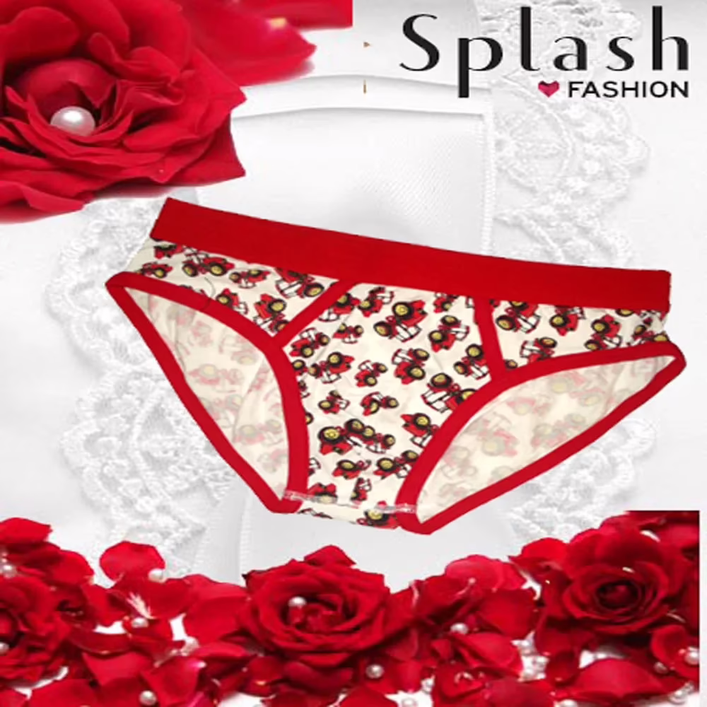 Elastic Waistband Cotton White Printed Panties