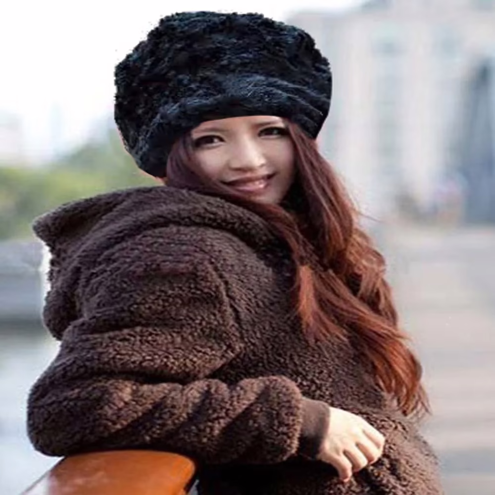 Elegant Women’s Black Faux Fur Beanie Hat
