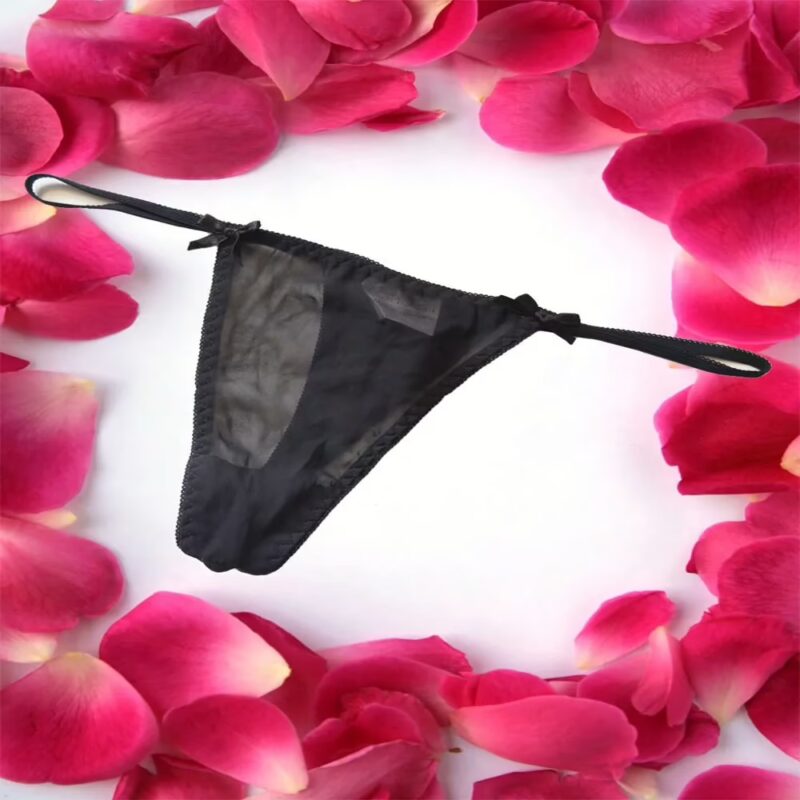 Exotic Black Double Bow String Thong