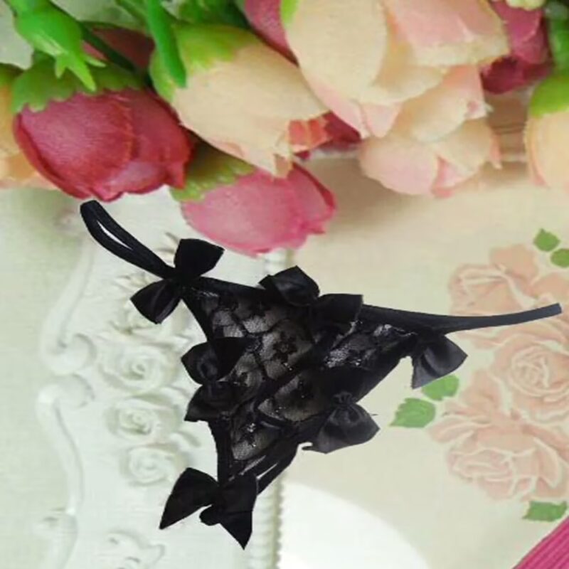 Exotic See Through Black Bows String Thong