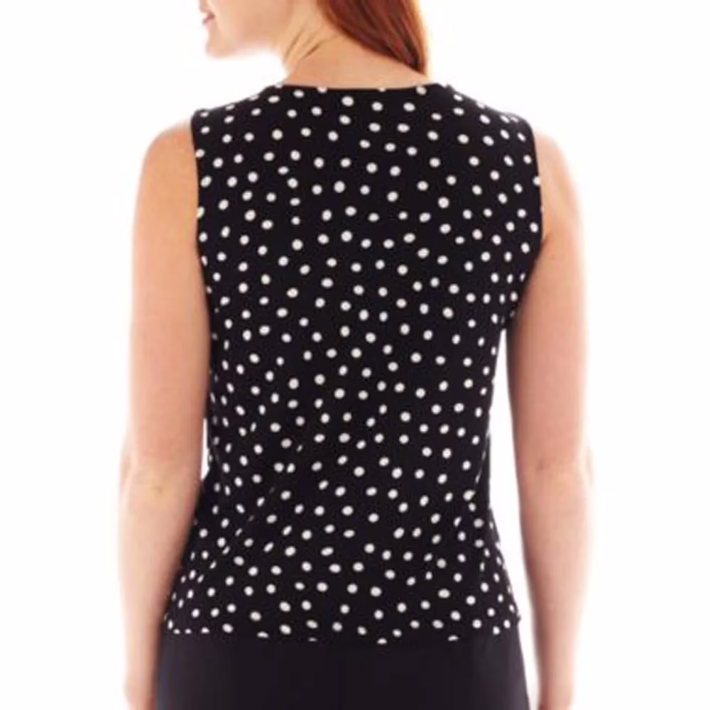 Fashion Fit Black Polka Dot Print Sleeveless Top - Image 2