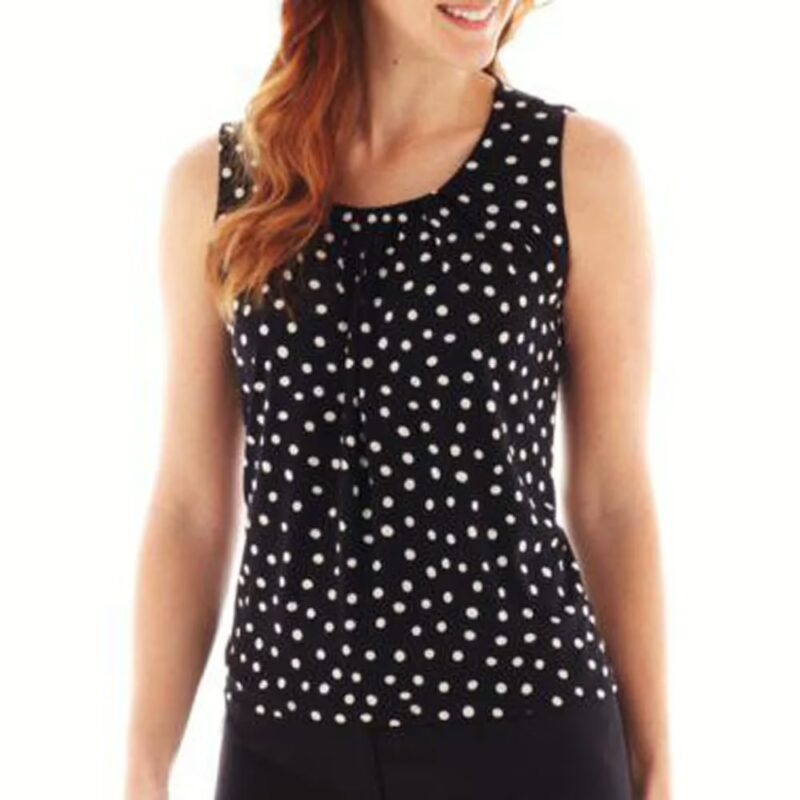 Fashion Fit Black Polka Dot Print Sleeveless Top