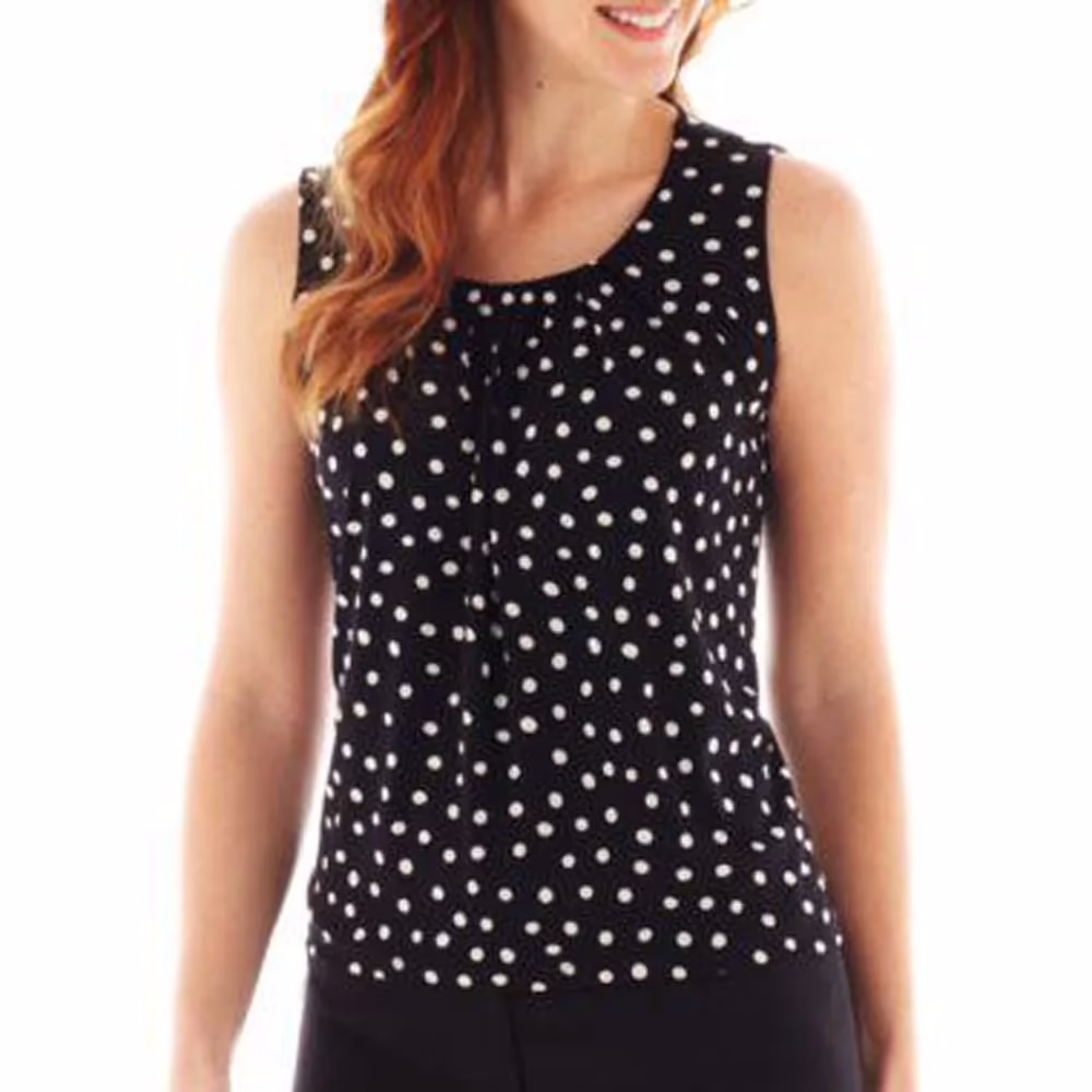 Fashion Fit Black Polka Dot Print Sleeveless Top