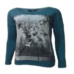 Gas Dark Green Floral Print Full Sleeves Scoop Neck Top
