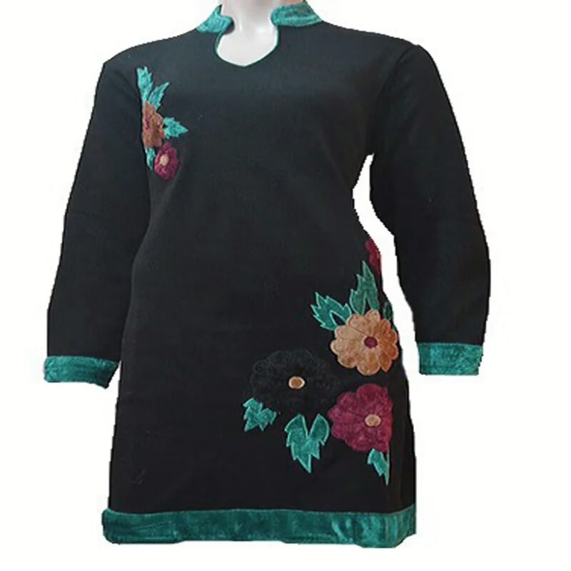 Gorgeous Black Velvet Work Woolen Kurti