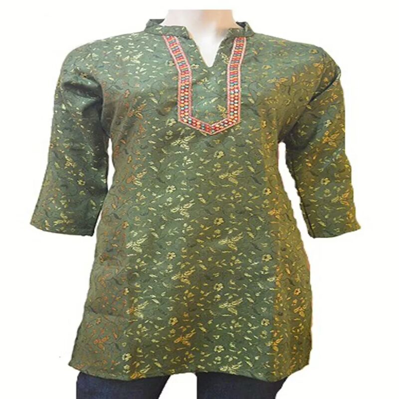 Green Threadwork Embellished Placket Woolen Kurti