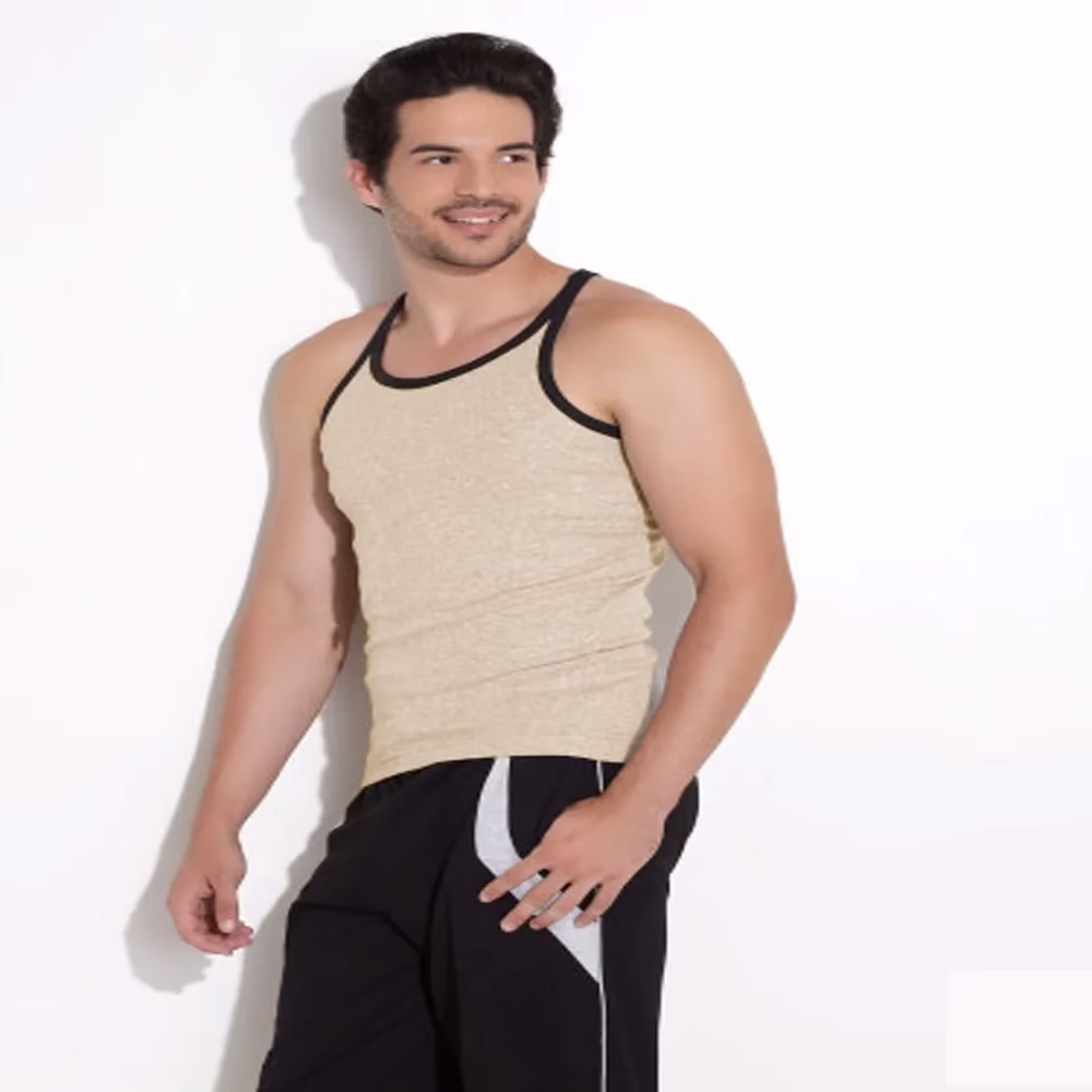 Hanes Beige Black Soft Cotton Racer Back Vest Undershirt Innerwear