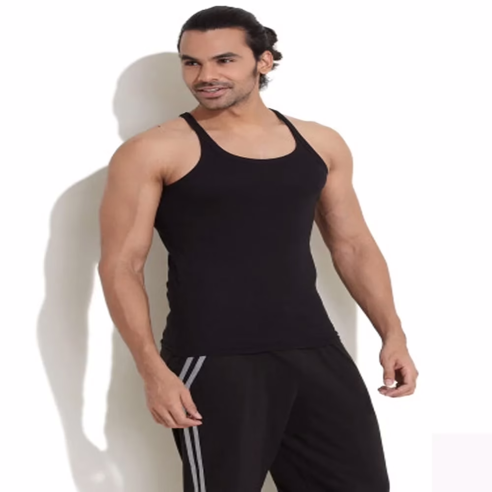 Hanes Black Soft Cotton Racer Back Vest Undershirt Innerwear