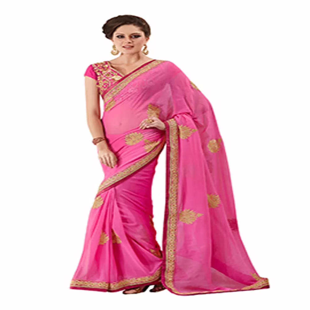 Ambaji Pink Colored Georgette Embroidered Saree - Image 2