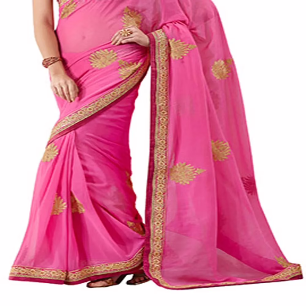 Ambaji Pink Colored Georgette Embroidered Saree - Image 3