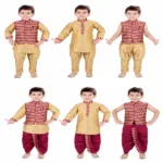 Kute Kids - Maroon & Cream Cotton Blend Dhoti Kurta Pack Of 6 ( 6 Months-6 Years )