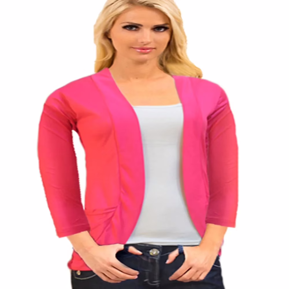 Latest Magenta Front Pocket Back Power Net Full Sleeves Shrug - Image 3