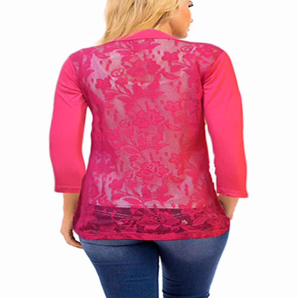 Latest Magenta Front Pocket Back Power Net Full Sleeves Shrug - Image 2