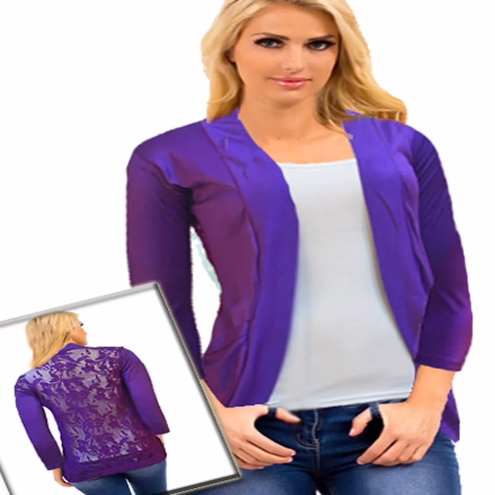 Latest Purple Front Pocket Back Power Net Full Sleeves Shrug