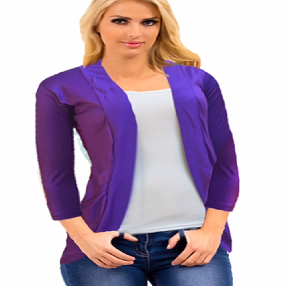 Latest Purple Front Pocket Back Power Net Full Sleeves Shrug - Image 2