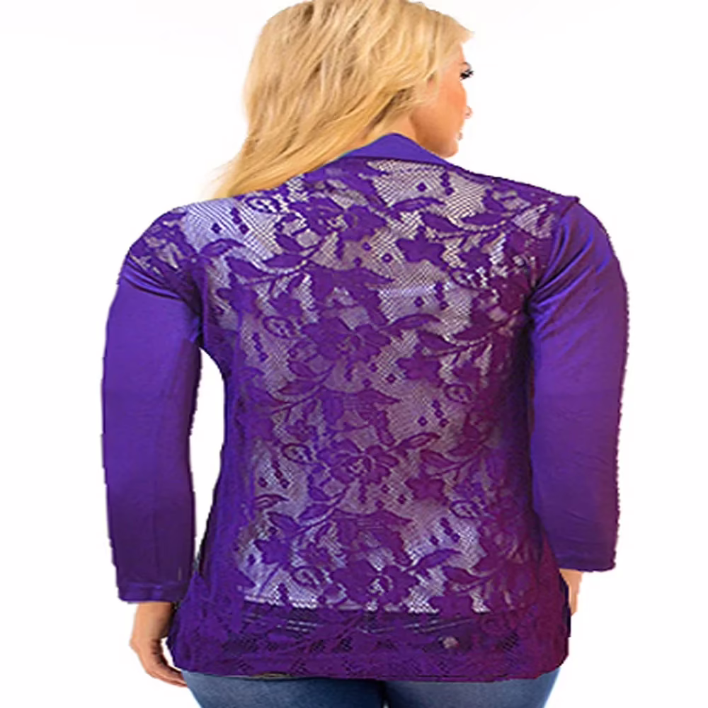 Latest Purple Front Pocket Back Power Net Full Sleeves Shrug - Image 3