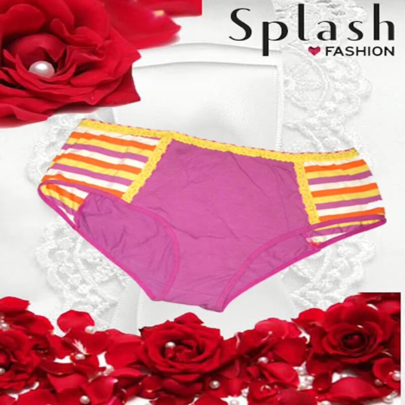 Light Purple Frill Waistband Multicolour Stripes Cotton Panties